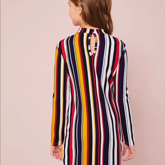 Girls Mock Neck Colorful Striped Dress - Picture 7 of 7
